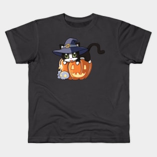 Toxedo Cat on a Pumpkin Kids T-Shirt